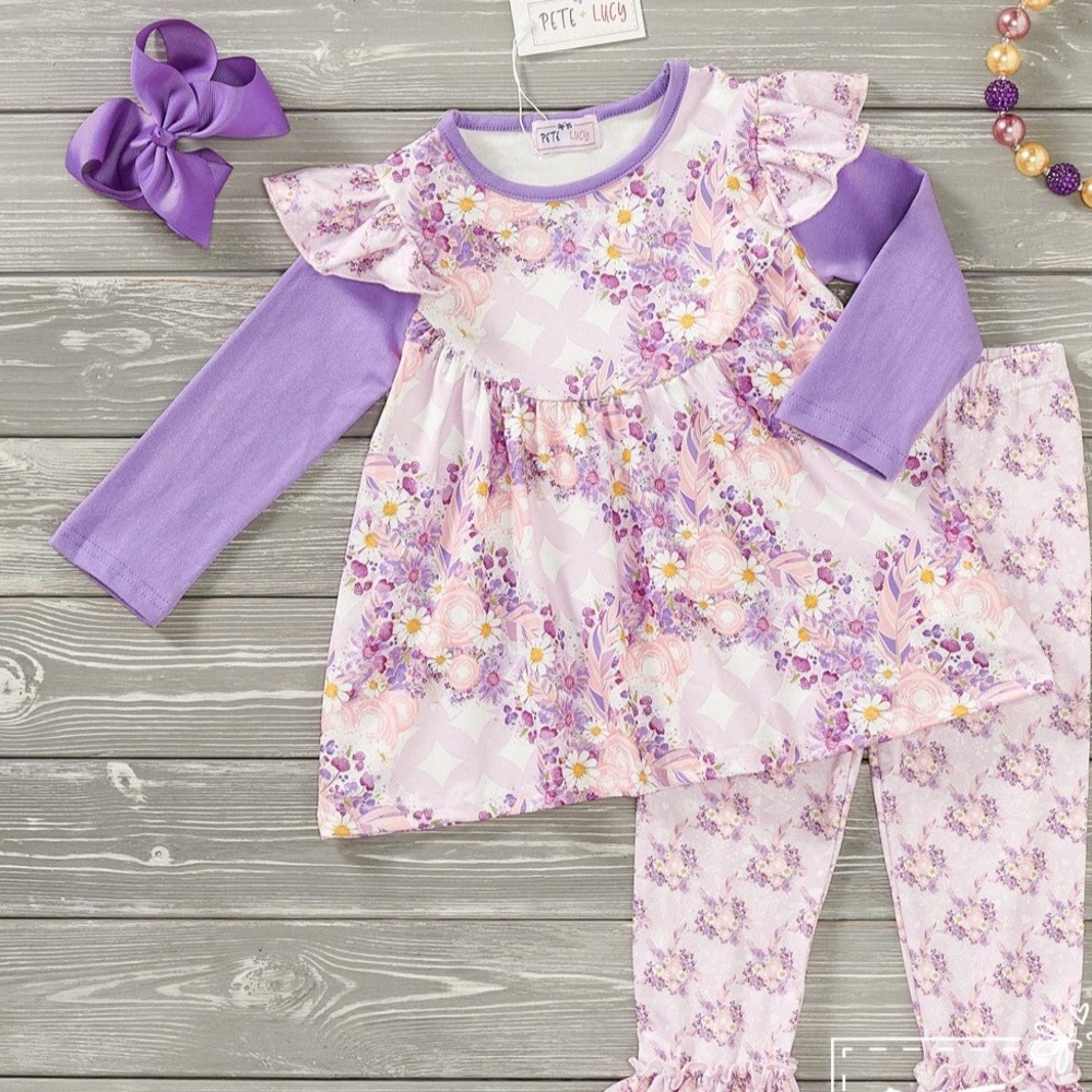 Purple and White Kids Allies-princess-bouquet pants set